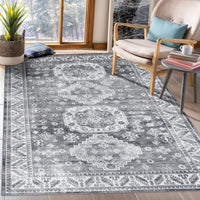 Tapis oriental GARVEE, grand format, style bohème rétro, lavable en machine, gris, 160 x 230 cm, idéal pour salon, chambre ou cuisine.