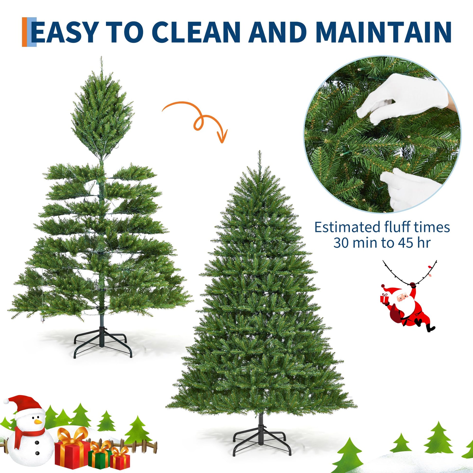 Sapin de Noël artificiel Garvee de 225 cm avec 700 LED, en PE/PVC de qualité supérieure, idéal pour les hauts plafonds et les fêtes de fin d'année.