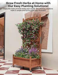 Garvee Jardinière en bois avec treillis et roues pour terrasse et jardin, 75 x 33 x 150 cm, marron.