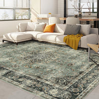 Tapis Garvee Vintage Lavable 200x290cm Vert Antique pour Salon, Chambre, Salle à Manger, Style Rétro, Poils Courts Antidérapant