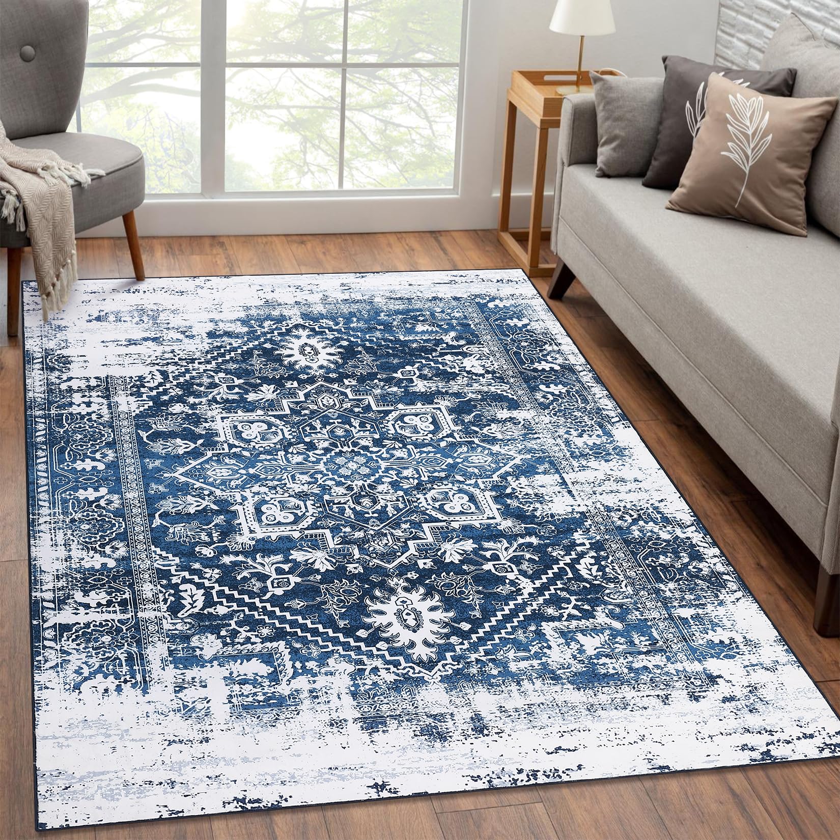 Tapis persan Garvee 200×290 cm – Lavable, antidérapant, doux à poils courts pour salon et chambre