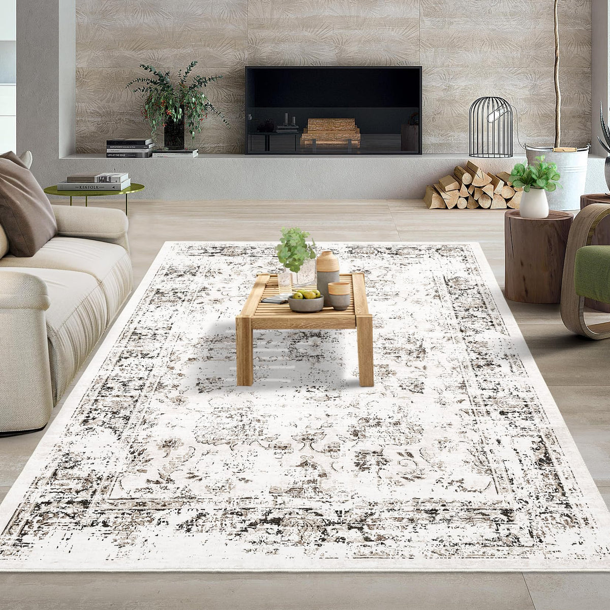 Tapis de salon vintage Garvee, doux, lavable, style campagnard oriental, rose, 160 x 230 cm