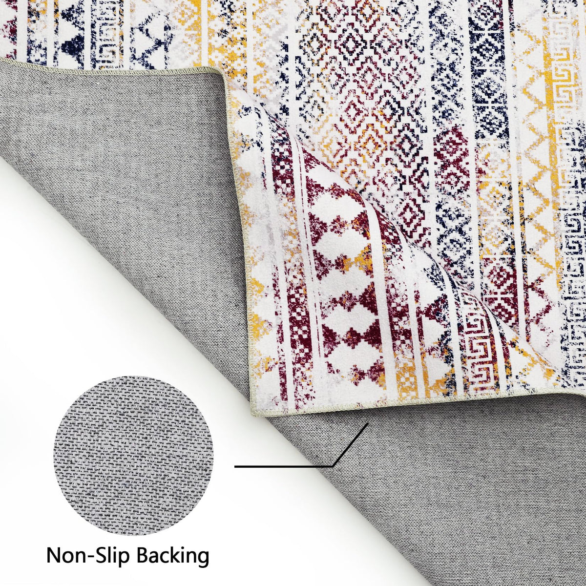 Tapis imperméable Garvee, style marocain bohème, lavable, résistant à l'huile et aux taches, antidérapant, idéal pour les animaux et les enfants, 160 x 230 cm, salon, chambre