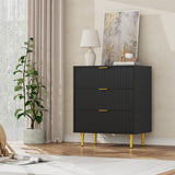Garvee Commode 3 tiroirs 60 × 40 × 75 cm en MDF, façade ondulée, glissières métal et fixation murale, pour chambre salon, noire - Noir