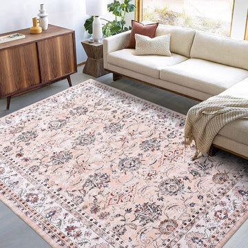 Tapis lavable Garvee grand format, résistant à l'eau et aux taches, style vintage, antidérapant, motif oriental, 200 x 290 cm, pour salon et chambre.