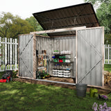Garvee Abri Poubelle Métal Galvanisé 91 x 183 cm Toit Incliné Étanche Porte Verrouillable Rangement Extérieur Jardin Noir - Marron