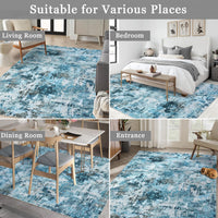Tapis lavable Garvee, motif abstrait moderne, antidérapant, résistant, facile à nettoyer, pour salon, chambre, salle à manger, bleu, 160 x 230 cm
