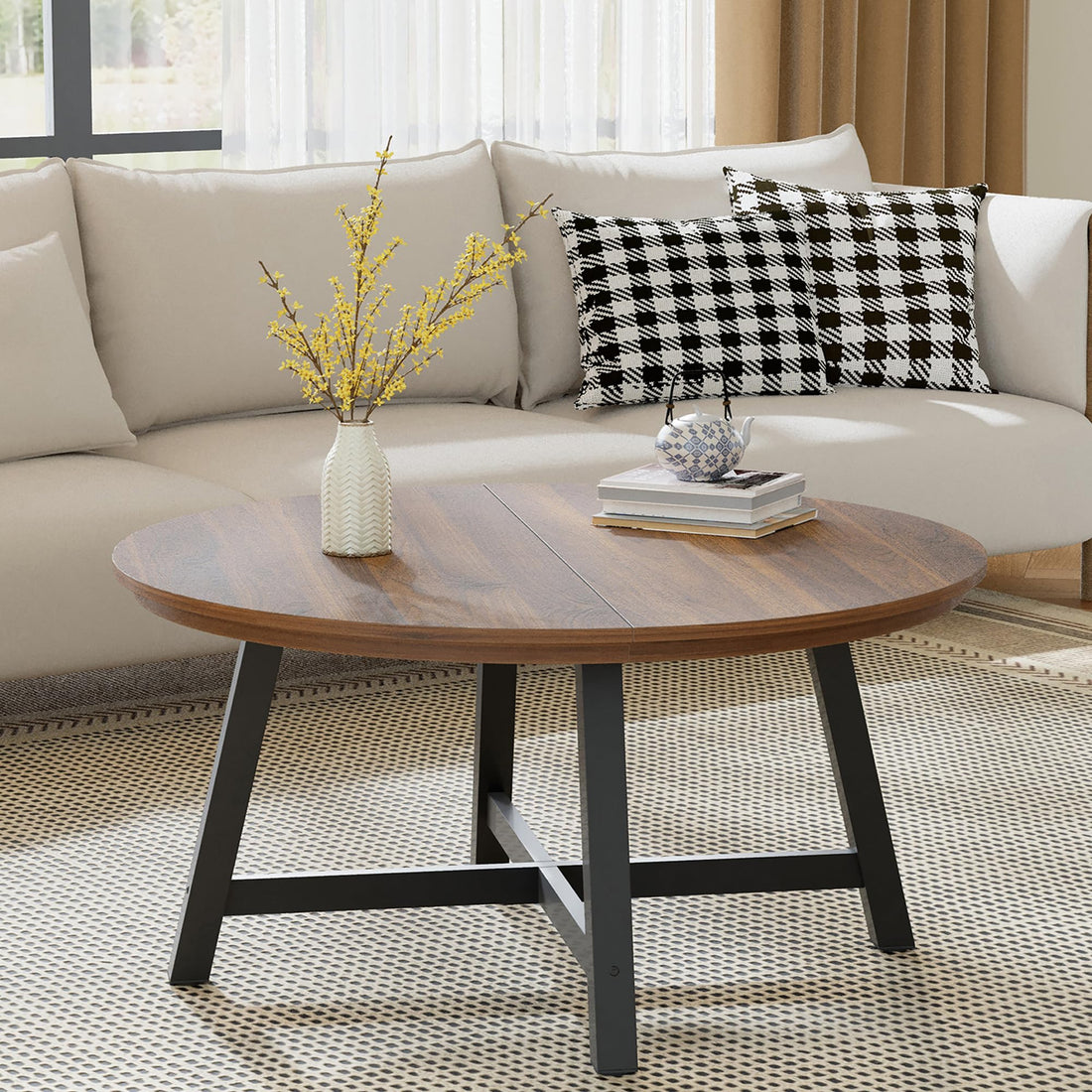 Garvee table basse rectangulaire moderne 102 × 52 cm en bois robuste marron/brune pour salon et balcon