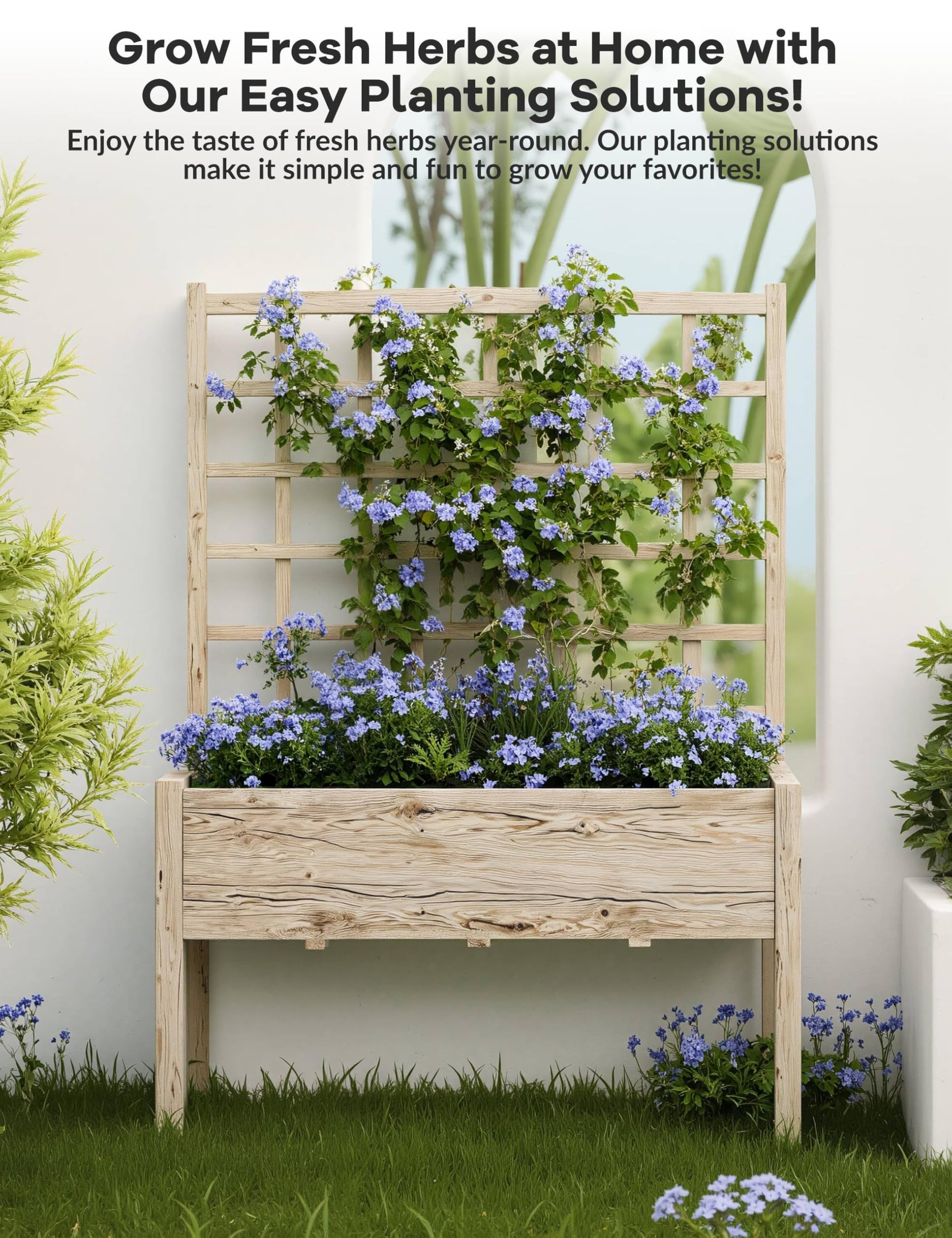 Jardinière surélevée Garvee avec treillis, en bois résistant aux intempéries, grand format, pour balcon et jardin, ergonomique