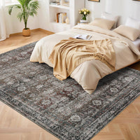 Tapis Garvee lavable style vintage pour salon, chambre, cuisine, poils plats, antidérapant, aspect vieilli doux, design moderne, 100 x 150 cm, beige