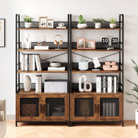 Garvee Bibliothèque Industrielle avec Portes Grillagées, 4 Étagères, Structure en Métal et Panneaux MDF, 180 × 80 × 30,5 cm, pour Salon et Bureau