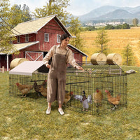 Poulailler Garvee 100x330x100cm – Acier galvanisé avec 3 compartiments et 4 portes pour poules et lapins