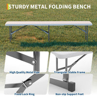 Garvee banc pliant portable de 1,8 m en plastique PEHD résistant aux intempéries, stable et pliable avec poignée pour pique-nique, camping et sports de plein air
