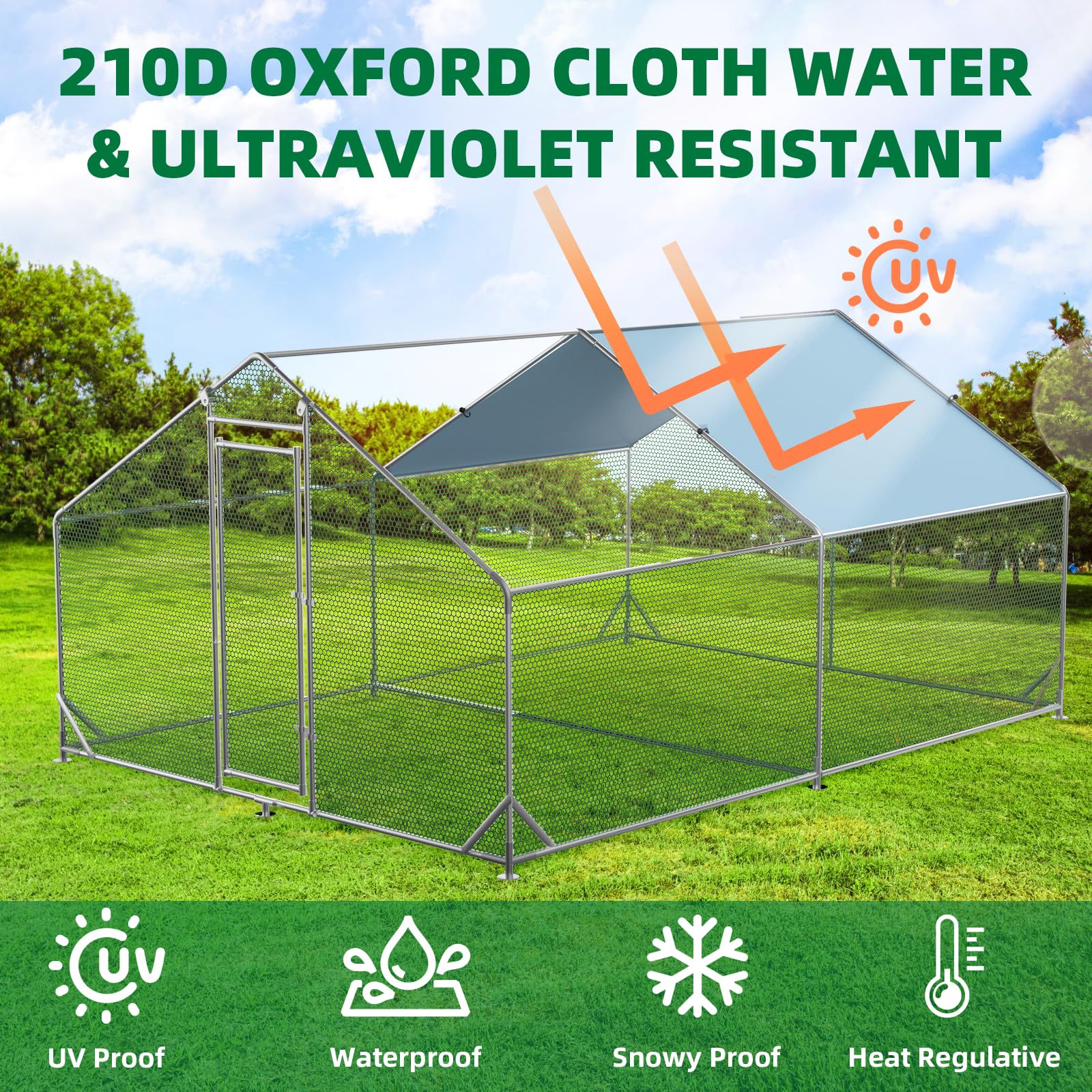 Poulailler métallique Garvee grand format 300 × 400 × 195 cm – Deux compartiments, structure tubulaire en acier triplement renforcée pour jardin et ferme