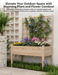 Jardinière surélevée Garvee avec treillis, en bois résistant aux intempéries, grand format, pour balcon et jardin, ergonomique