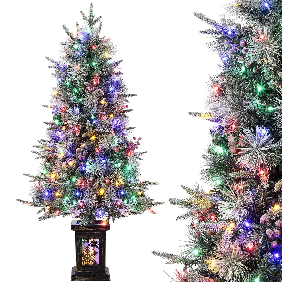 Sapin de Noël Garvee 125 cm – Avec lumières et décorations, socle flocon de neige pour une ambiance hivernale magique
