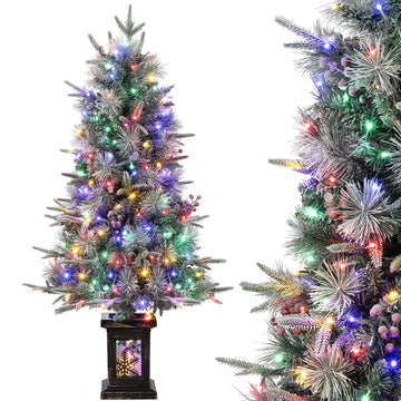 Sapin de Noël Garvee 125 cm – Avec lumières et décorations, socle flocon de neige pour une ambiance hivernale magique