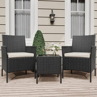 Garvee Ensemble de mobilier de jardin, 3 pièces, rotin PE, balcon/jardin, noir/beige, tous temps, ergonomique