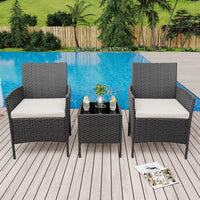 Garvee Ensemble de mobilier de jardin, 3 pièces, rotin PE, balcon/jardin, noir/beige, tous temps, ergonomique