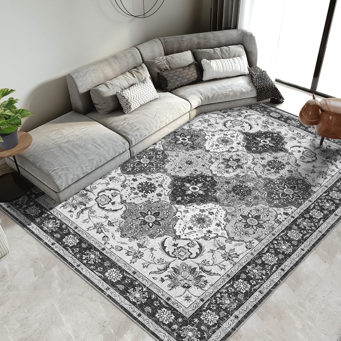 Tapis Garvee lavables à motif treillis vintage pour salon, chambre, bureau, chambre d'enfant, style oriental, à poils courts, neutre, antidérapant, grand format