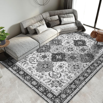 Tapis Garvee lavables à motif treillis vintage pour salon, chambre, bureau, chambre d'enfant, style oriental, à poils courts, neutre, antidérapant, grand format