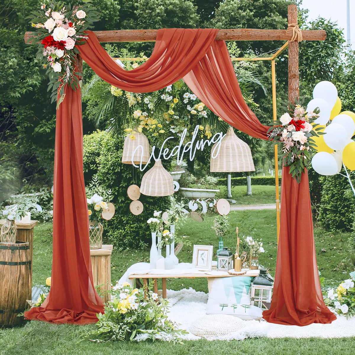 Arche de mariage Garvee, rideau en tulle drapé en mousseline 70x550cm, couleur caramel, décoration de mariage