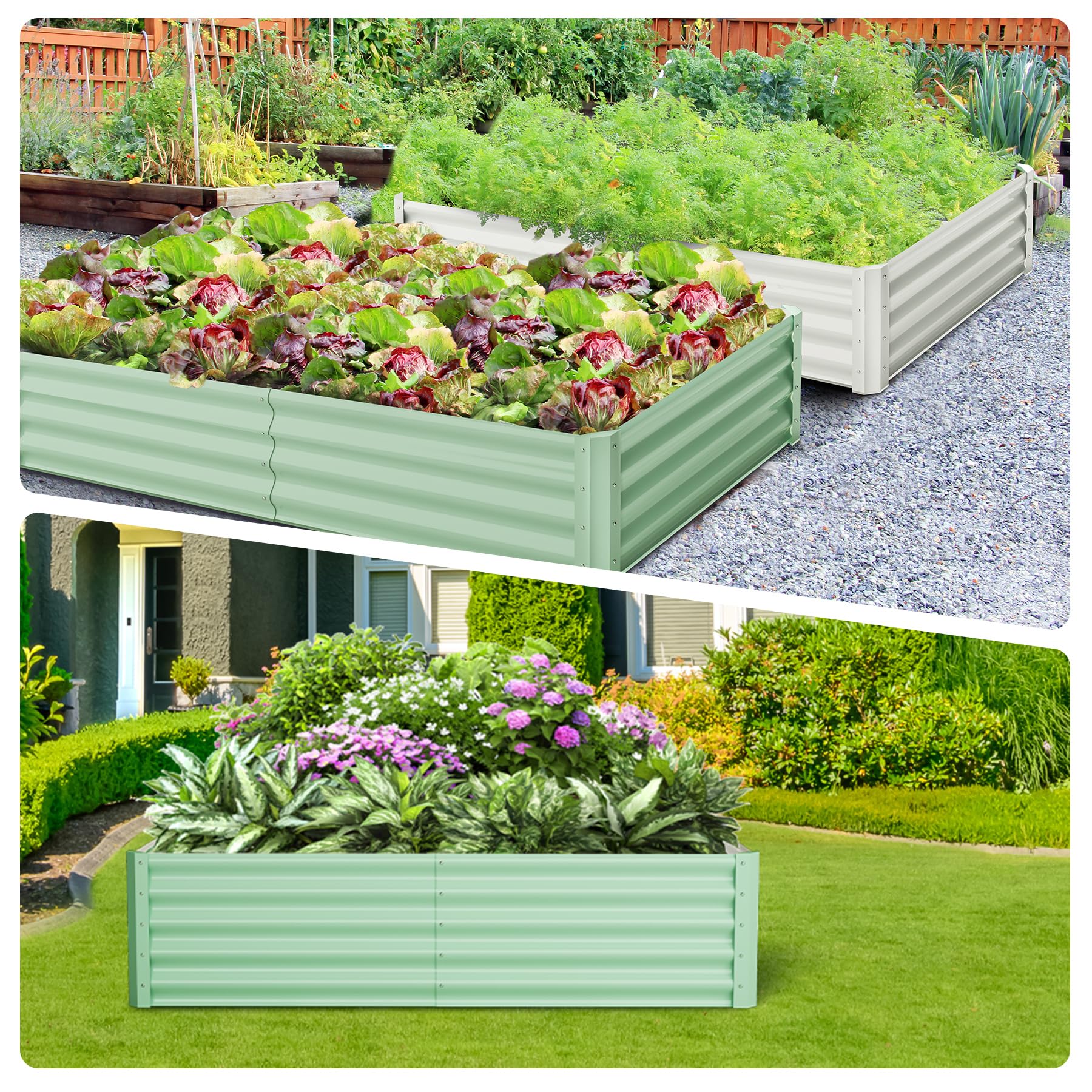 Ensemble de 2 bacs de jardin surélevés galvanisés Garvee, 137 x 61 x 30 cm, en métal avec bords caoutchoutés, pour balcon et jardin, épaisseur 0,5 mm, robustes.