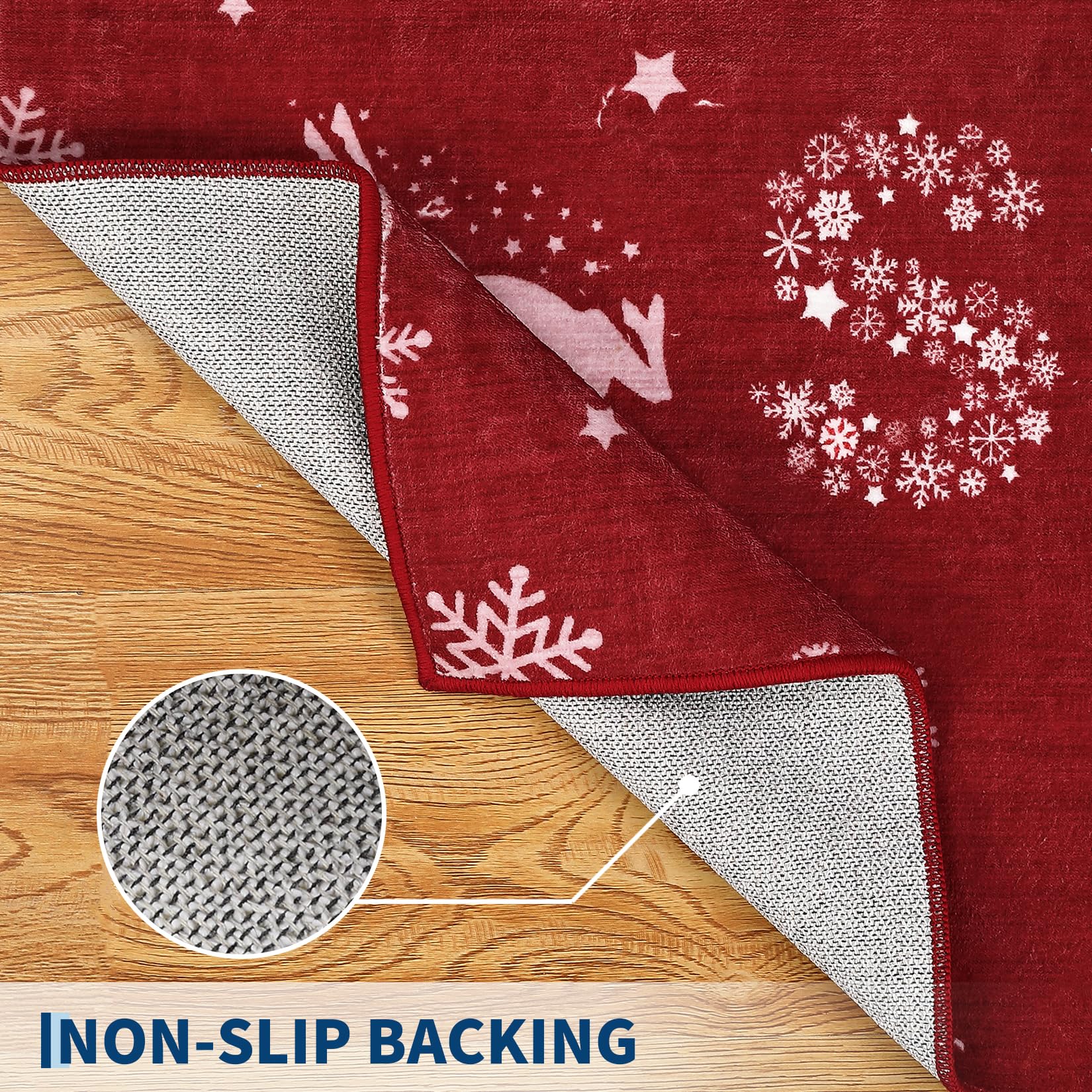 Tapis de salon Garvee, motif élan rouge, lavable et antidérapant, décoration de Noël pour chambre, cuisine, salle à manger, bureau, 120 x 170 cm, rouge