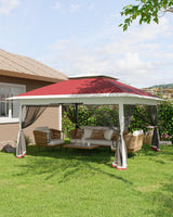Garvee Pavillon Pliant 3,65 × 3,65 m avec Auvent, Ouverture à Bouton, Moustiquaire et Toile Imperméable pour Jardin, Camping et Événements, Rouge et Gris - Rouge et Gris