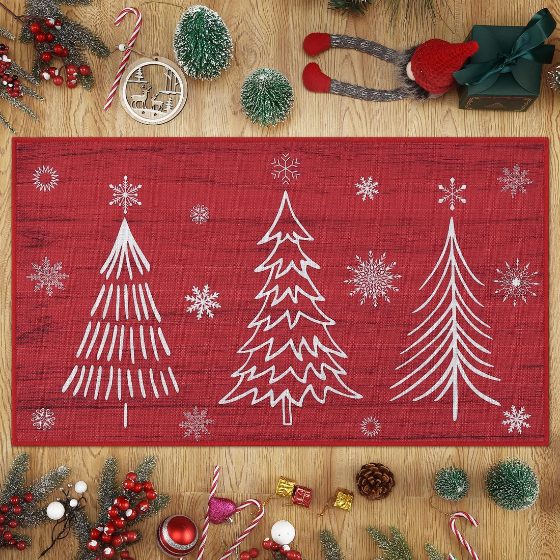Tapis de porte décoratif Garvee 40x80cm, motif Noël, antidérapant, résistant, rouge, pour intérieur et extérieur, cuisine