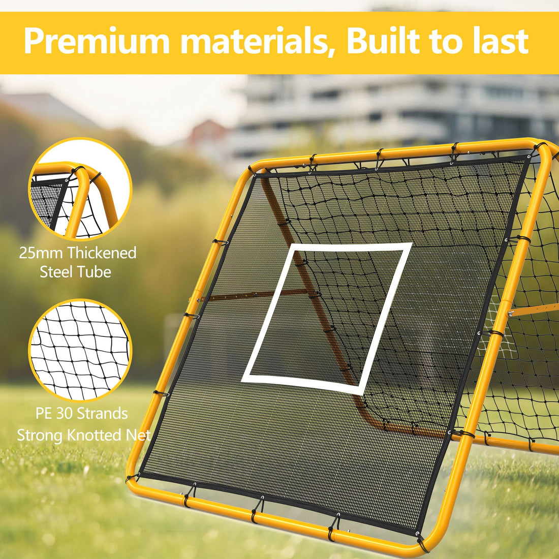 Garvee Filet de rebond de football 120 x 120 cm, angle réglable, double face, cadre en acier, filet en PE tous temps