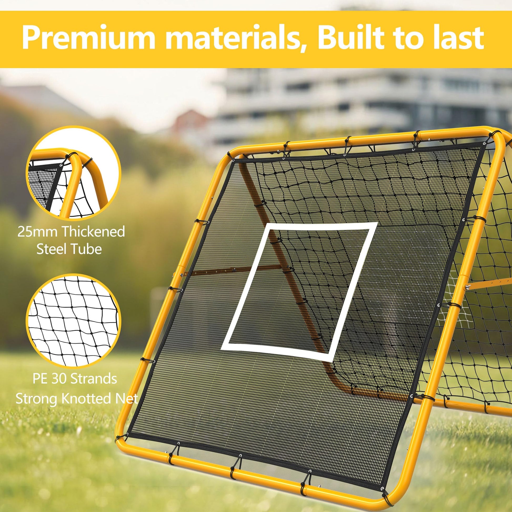 Garvee Filet de rebond de football 120 x 120 cm, angle réglable, double face, cadre en acier, filet en PE tous temps