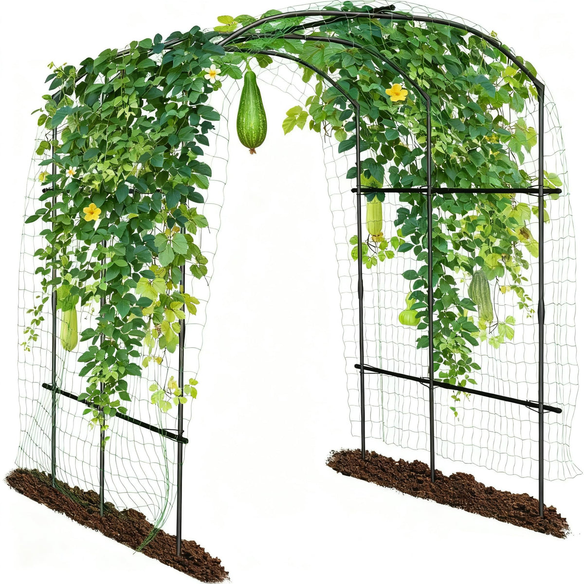 Garvee Arche de jardin grand modèle, 2,13 m (2,13 m), treillis tunnel avec filet en nylon et clips, métal, antirouille, stable, pour légumes et fleurs, 220 × 180 × 190 cm, noir