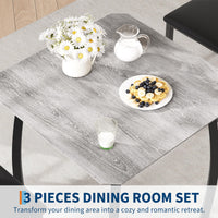 Ensemble de salle à manger Garvee 3 pièces pour 2 personnes avec chaises rembourrées en PU et table en bois MDF, compact, robuste, gris, idéal pour les petites cuisines et les appartements.