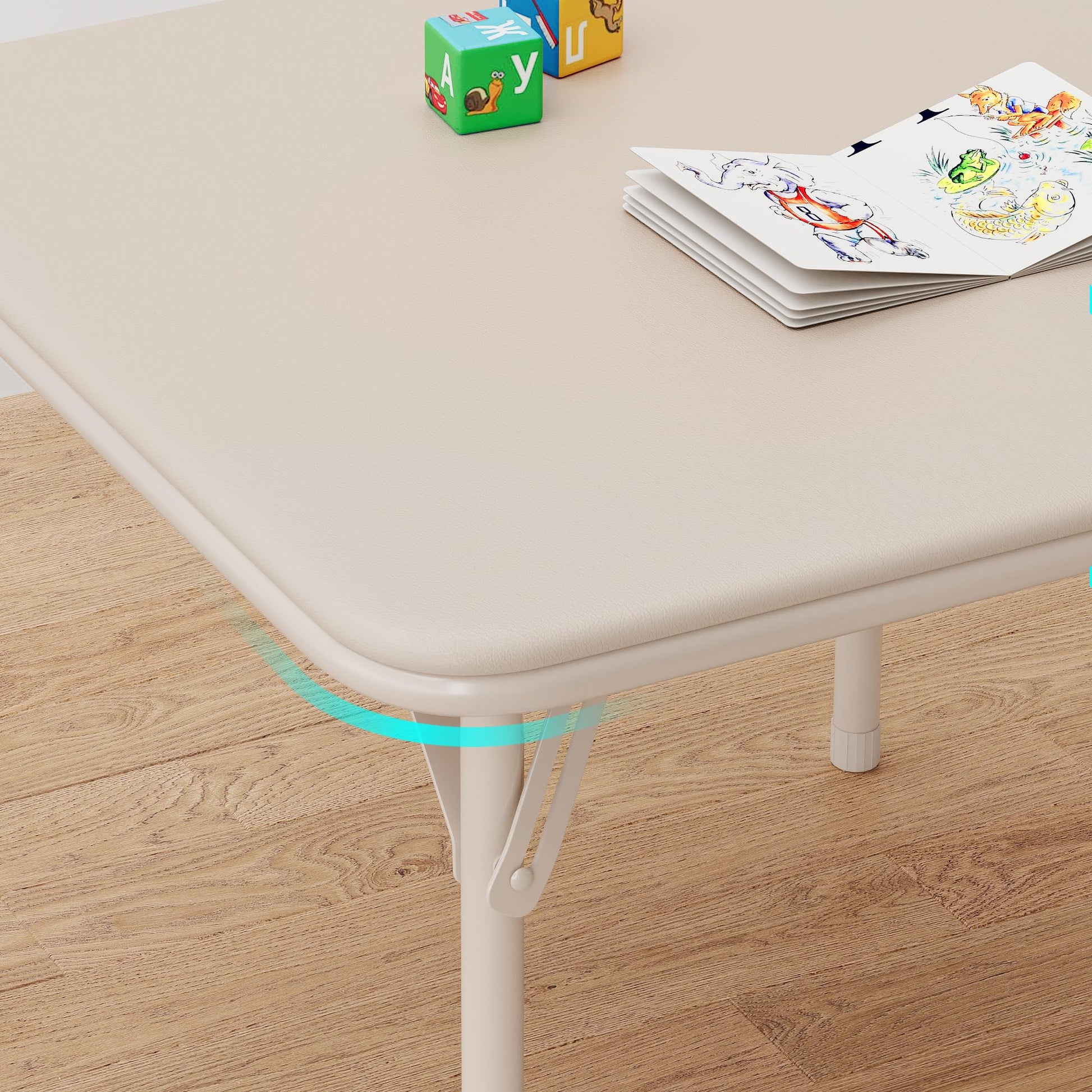 Ensemble table et chaises pliantes Garvee pour enfants avec coussin d'assise en PU, structure robuste en acier, pliable, idéal pour manger, lire et jouer, compact et confortable.