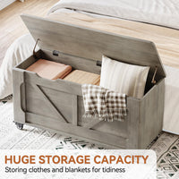 Banc de rangement Garvee à roulettes, coffre en bois de 100 cm (39,4 po), capacité de charge de 159 kg (350 lb), gris, polyvalent pour couloir et salon.