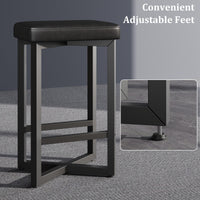 Ensemble de 2 tabourets de bar Garvee, 62,5 cm, revêtement en similicuir, structure en métal, repose-pieds en croix, style moderne, sans dossier, noir, idéal pour îlot de cuisine et bar.
