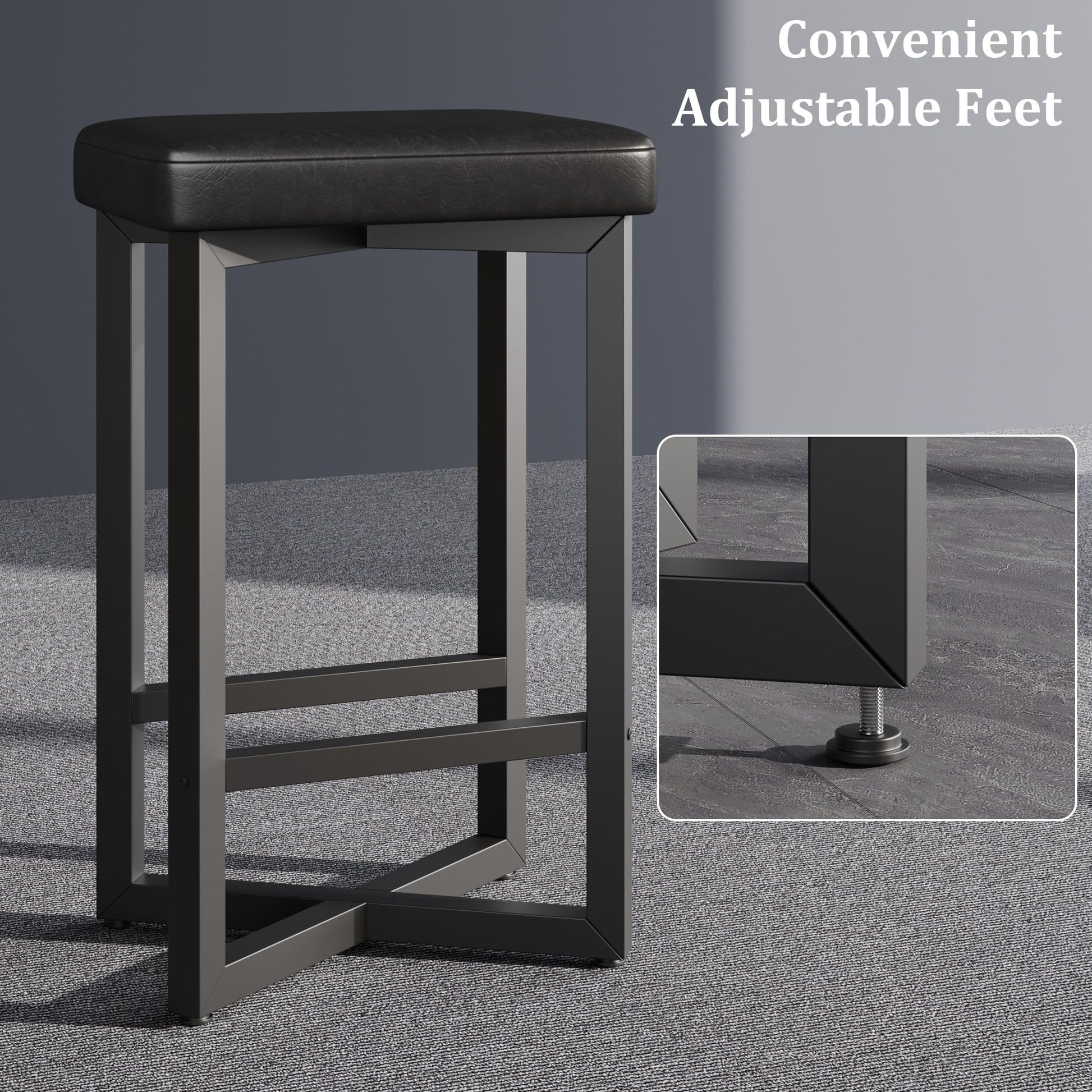Ensemble de 4 tabourets de bar Garvee, 62,5 cm, revêtement en similicuir, structure en métal, sans dossier, idéal pour îlot de cuisine ou salle à manger, style moderne