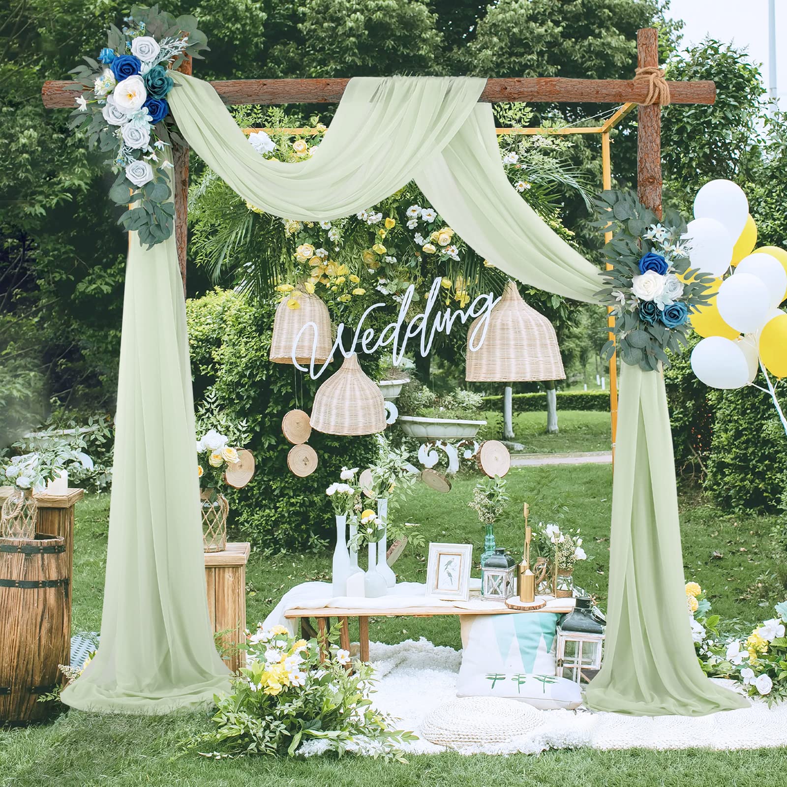 Arche de mariage Garvee, rideau en mousseline et tulle transparent 70x550cm, gris et vert, décoration de mariage