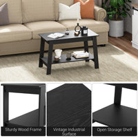 Garvee table basse rustique à double étagère, rectangulaire, en bois, finition noire, pour le salon et le bureau, 80 × 39 × 48 cm