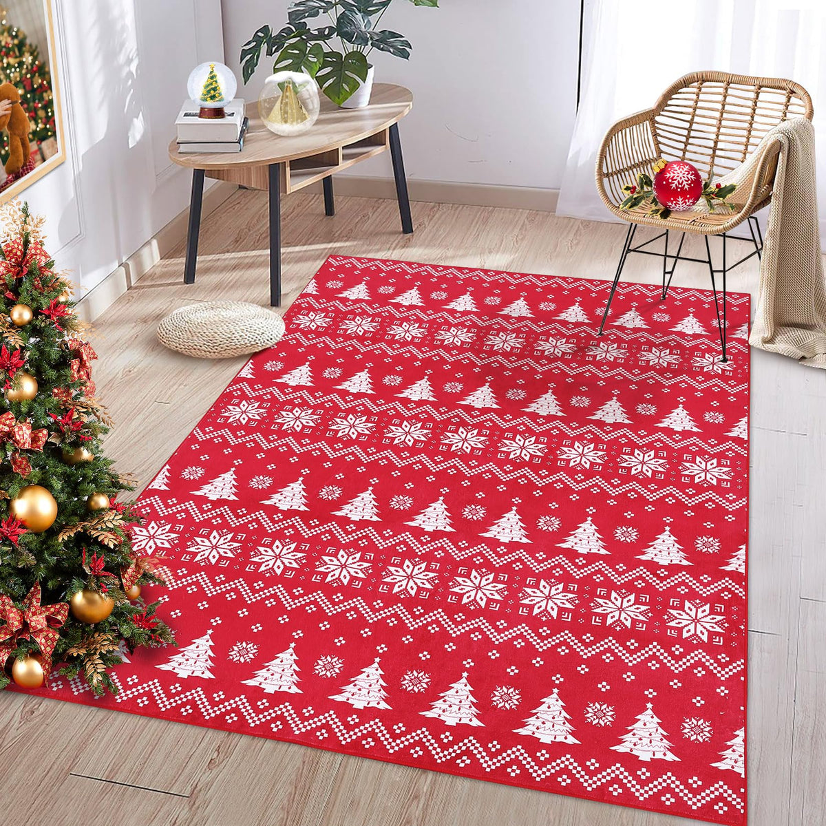 Tapis d'appoint bohème Garvee 80x150 cm en coton à poils courts antidérapant, intérieur et extérieur, couloir, cuisine, décoration de Noël