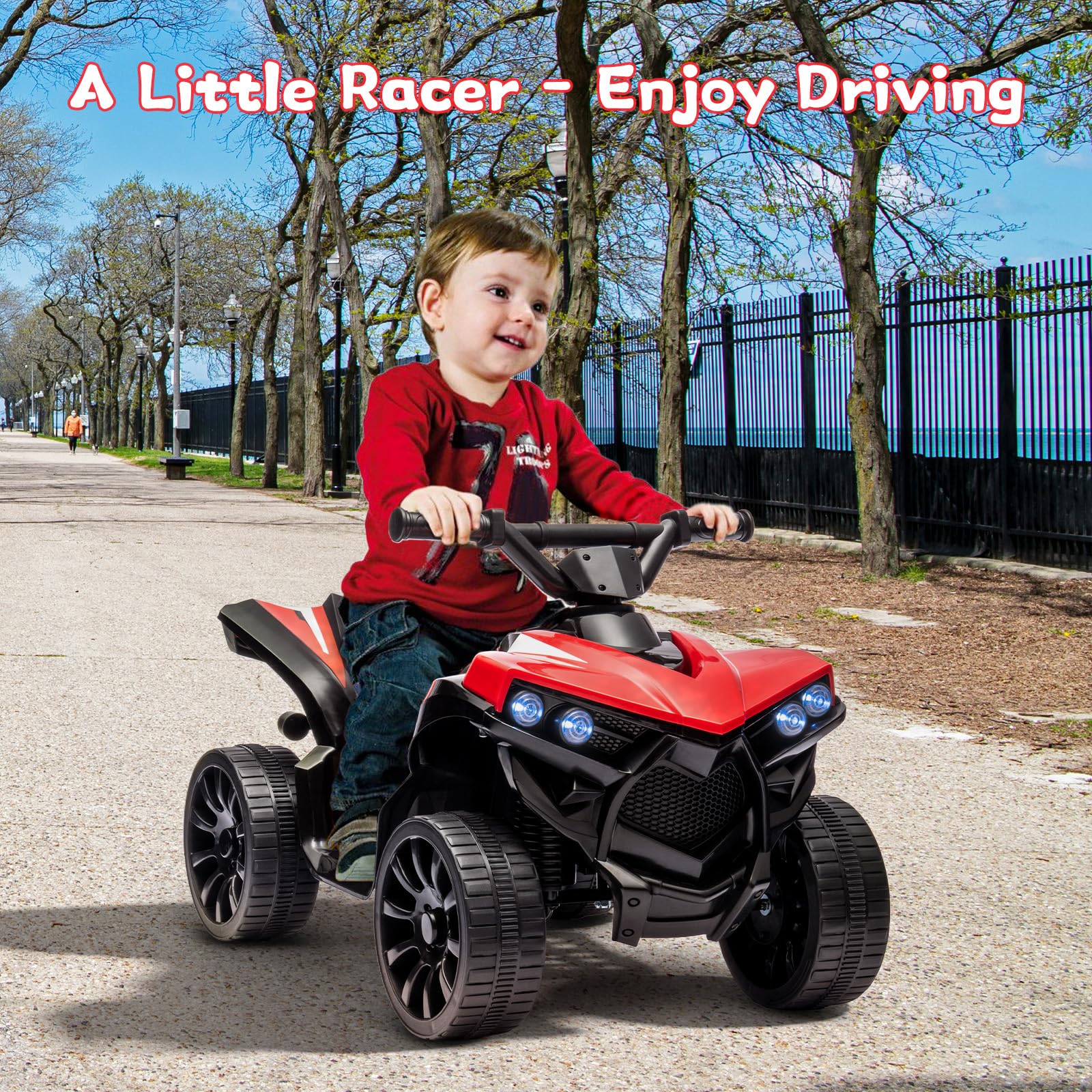 Garvee Quad électrique 6 V pour enfant avec LED, musique et conduite sécurisée, rouge, dès 3 ans