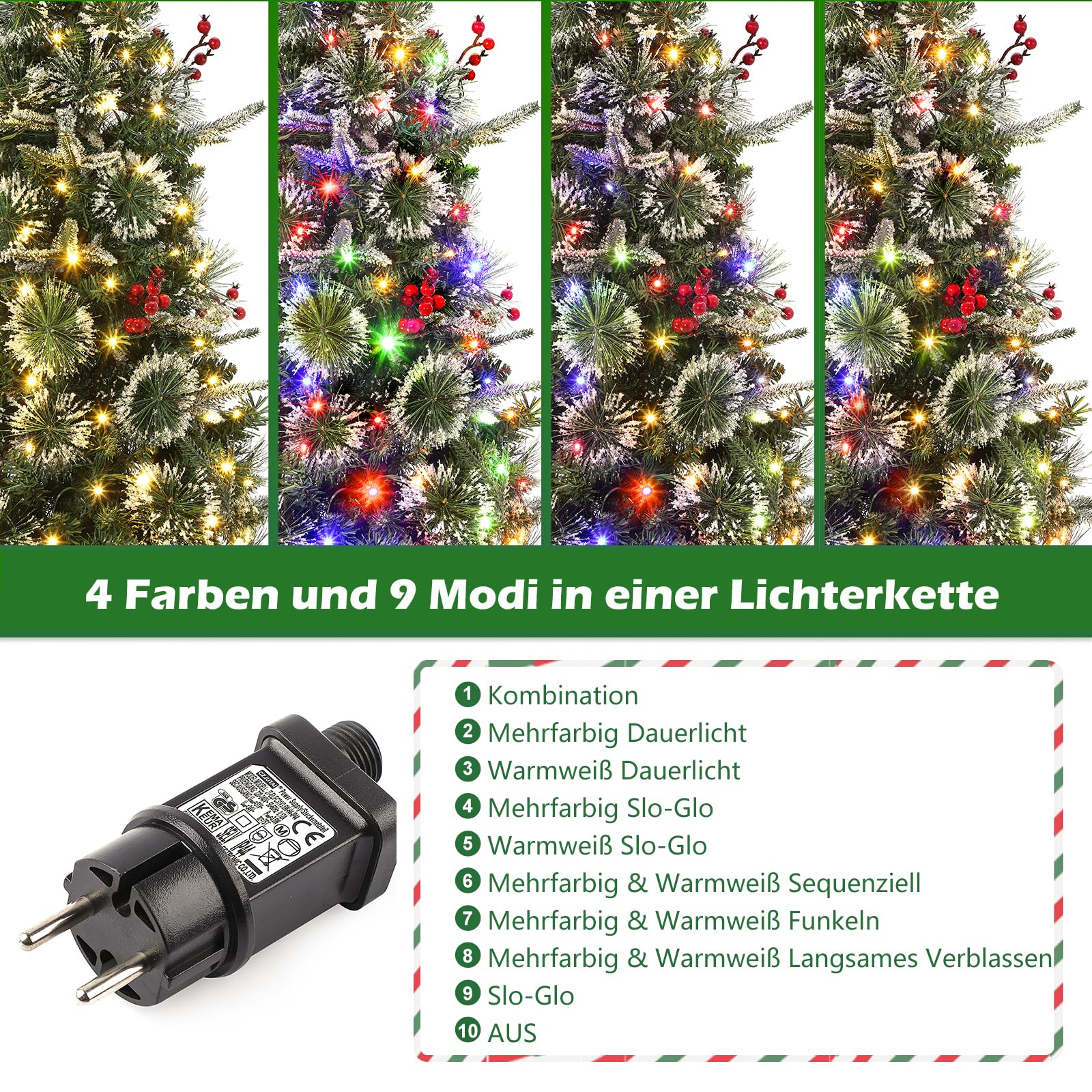 Sapin de Noël artificiel Garvee 125 cm avec éclairage LED et socle renne - Décoration de Noël festive