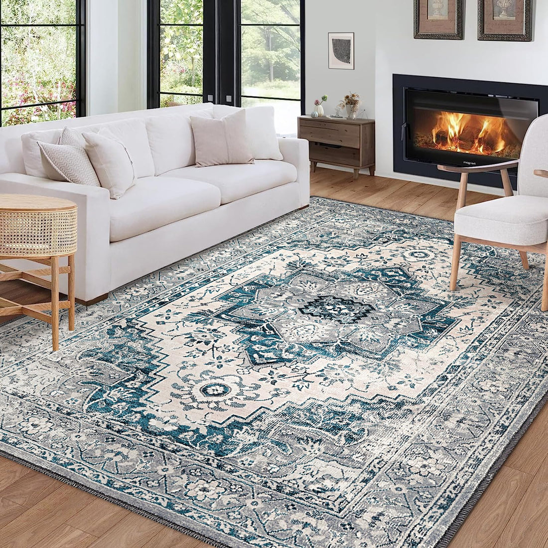 Tapis décoratif lavable Garvee, à poils courts, bleu-gris, 120 x 170 cm, pour chambre, salon, salle à manger, entrée