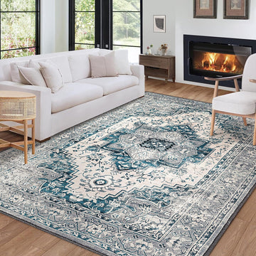 Tapis décoratif lavable Garvee, à poils courts, bleu-gris, 120 x 170 cm, pour chambre, salon, salle à manger, entrée