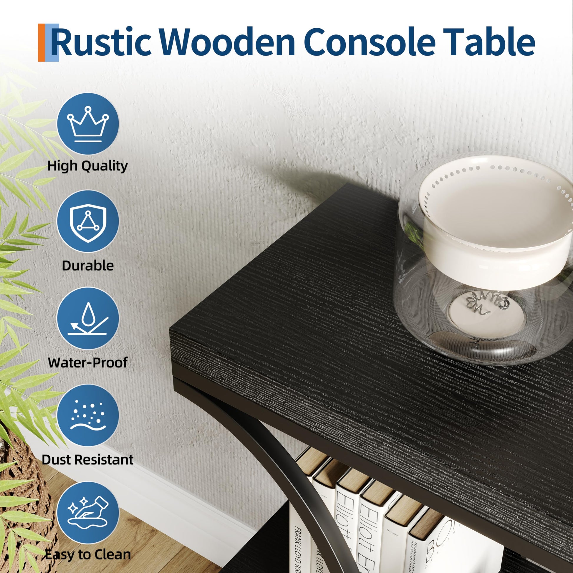 Console industrielle Garvee 39", 3 niveaux, avec base en métal et étagères en bois, pour entrée et salon, étroite, robuste et polyvalente