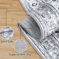 Tapis Garvee style bohème vintage, lavable en machine, antidérapant, gris, 120 x 170 cm, salon, chambre