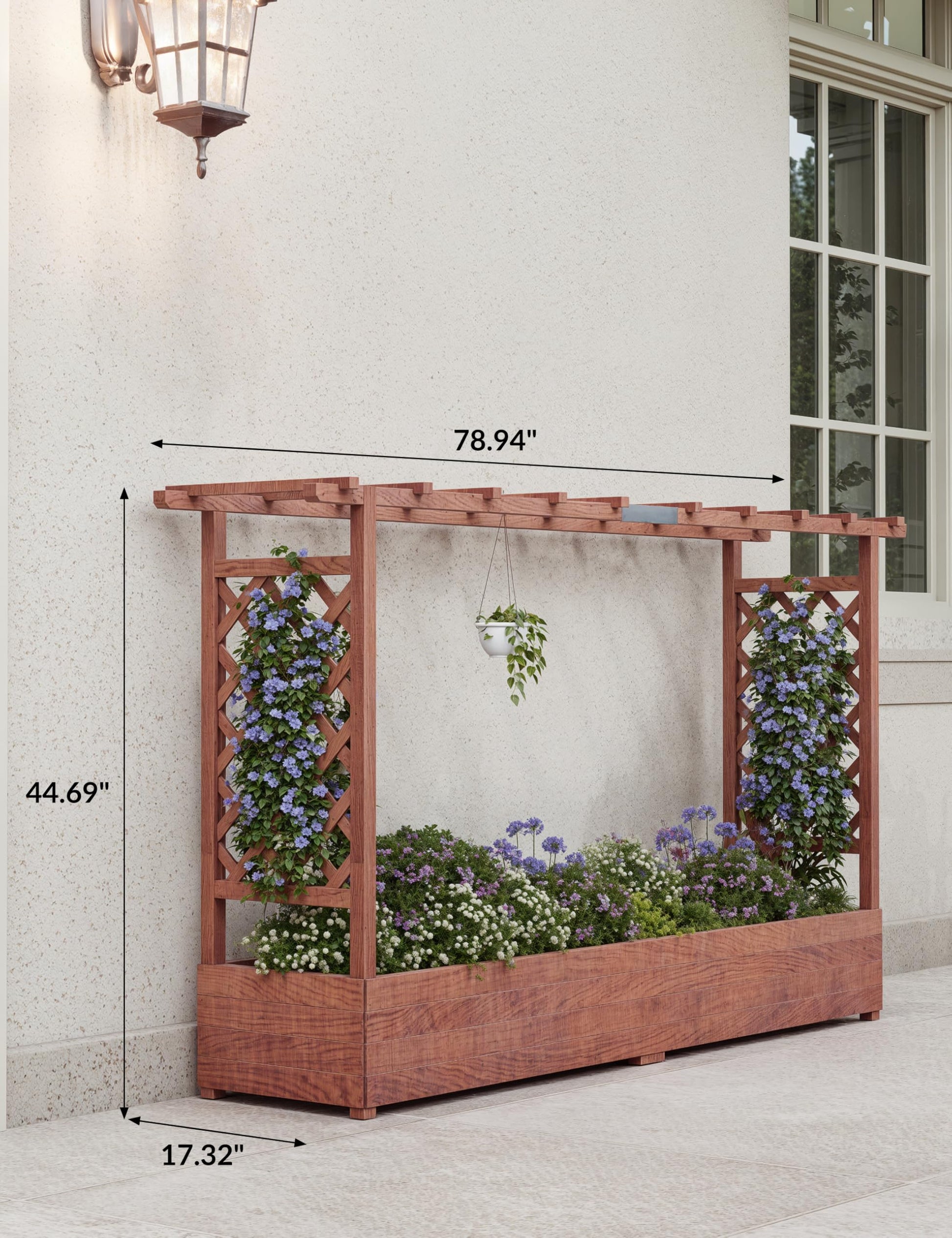 Jardinière surélevée Garvee avec treillis, bac à fleurs en bois de 114 cm (45 pouces), toit suspendu, résistante aux intempéries pour terrasse et balcon, coloris naturels
