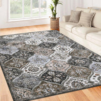 Tapis Garvee lavable vintage 120x170cm pliable à poils courts pour intérieur, salon, bureau, chambre d'enfant, gris-brun