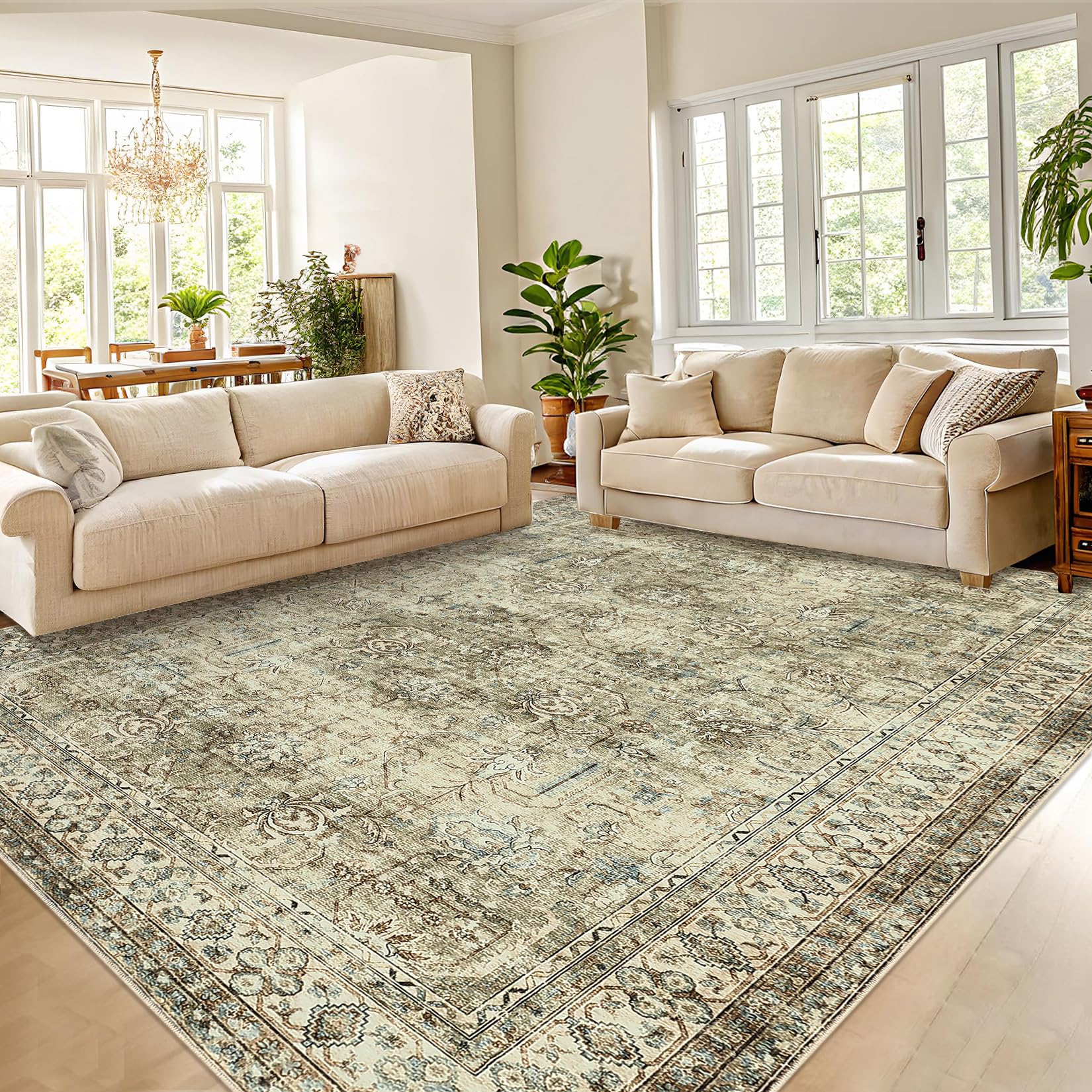 Tapis Garvee Pearl Fleece, 100 % polyester, lavable, pour salon/cuisine, 160 x 230 cm, vert brunâtre